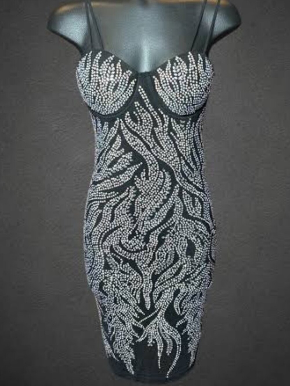 BANJUL Rhinestone Sheer Mesh Illusion Corset Bodysuit - SMALL!